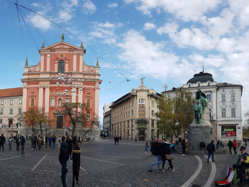 Prešeren Square in Ljubljana — the city's central gathering place and start of the tour